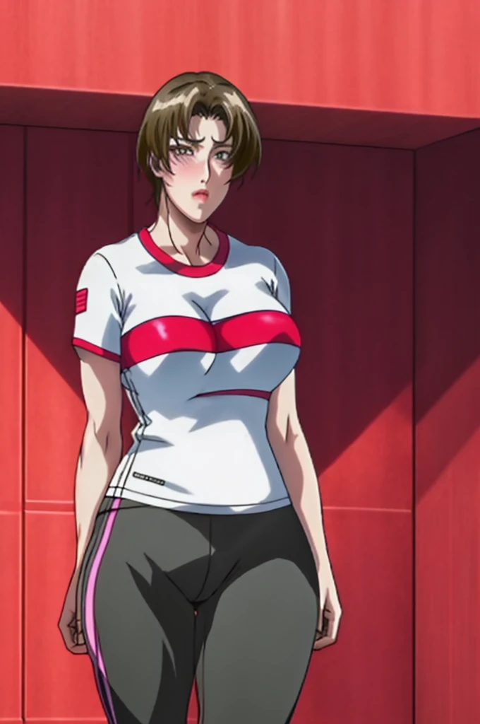 work of art, (high qualiy:1.1),  details Intricate,  cinematic lighting, motion lines, 
Ikumi Sunohara,  1 girl,  mature woman, milf,  (standing alone:1.3),  going, sprinting, from behind,  in this, tight clothing,  fists,
(looking ahead at viewer:1.1),  blush, teeths, suprised, sweat,
shorth hair,  eyes browns,  aretes,  Ablaze,  lips,
(two-tone t-shirt:1.1),  yoga pants, tennis, 
breasts big,  thicc thighs,
Inside the house, Stadium, 
