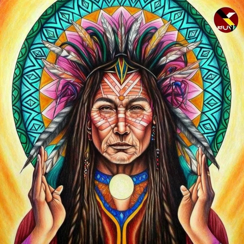 a shaman supporting the universe ultra realistic drawing completed image