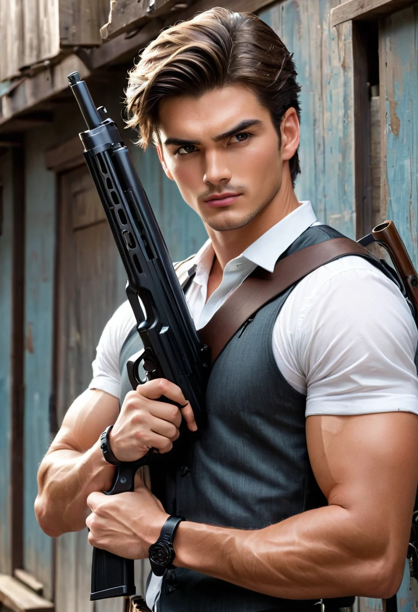  Can I get a handsome guy with guns in hands