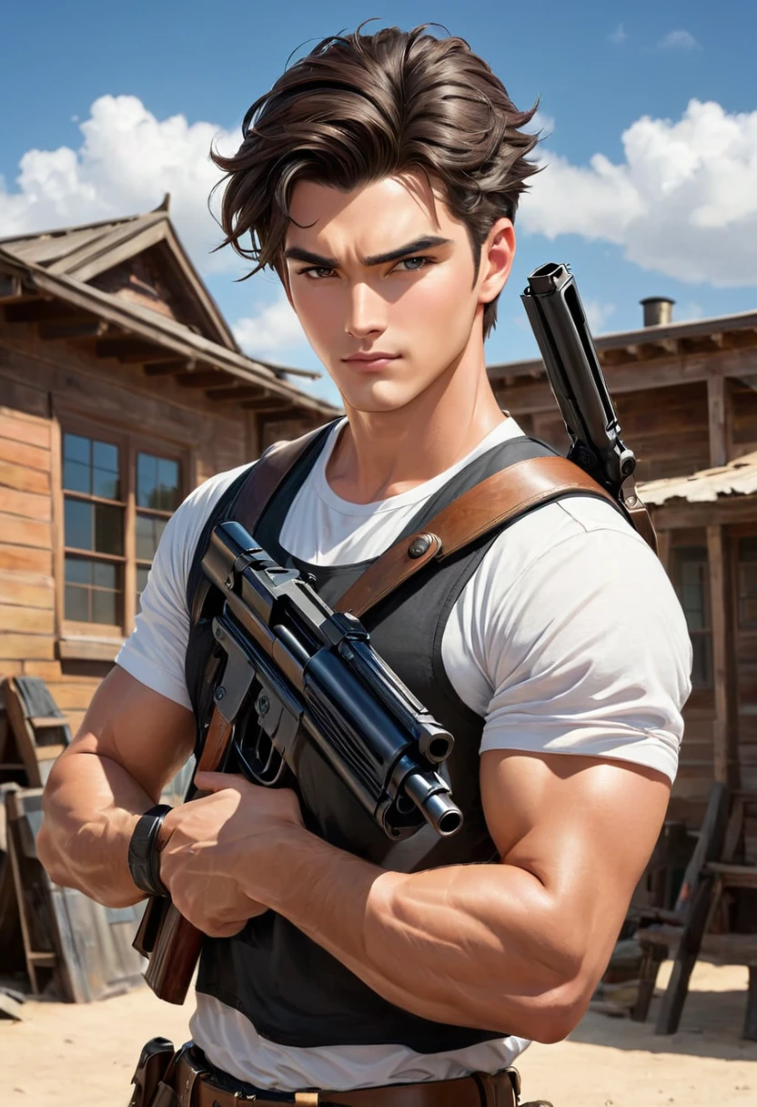  Can I get a handsome guy with guns in hands