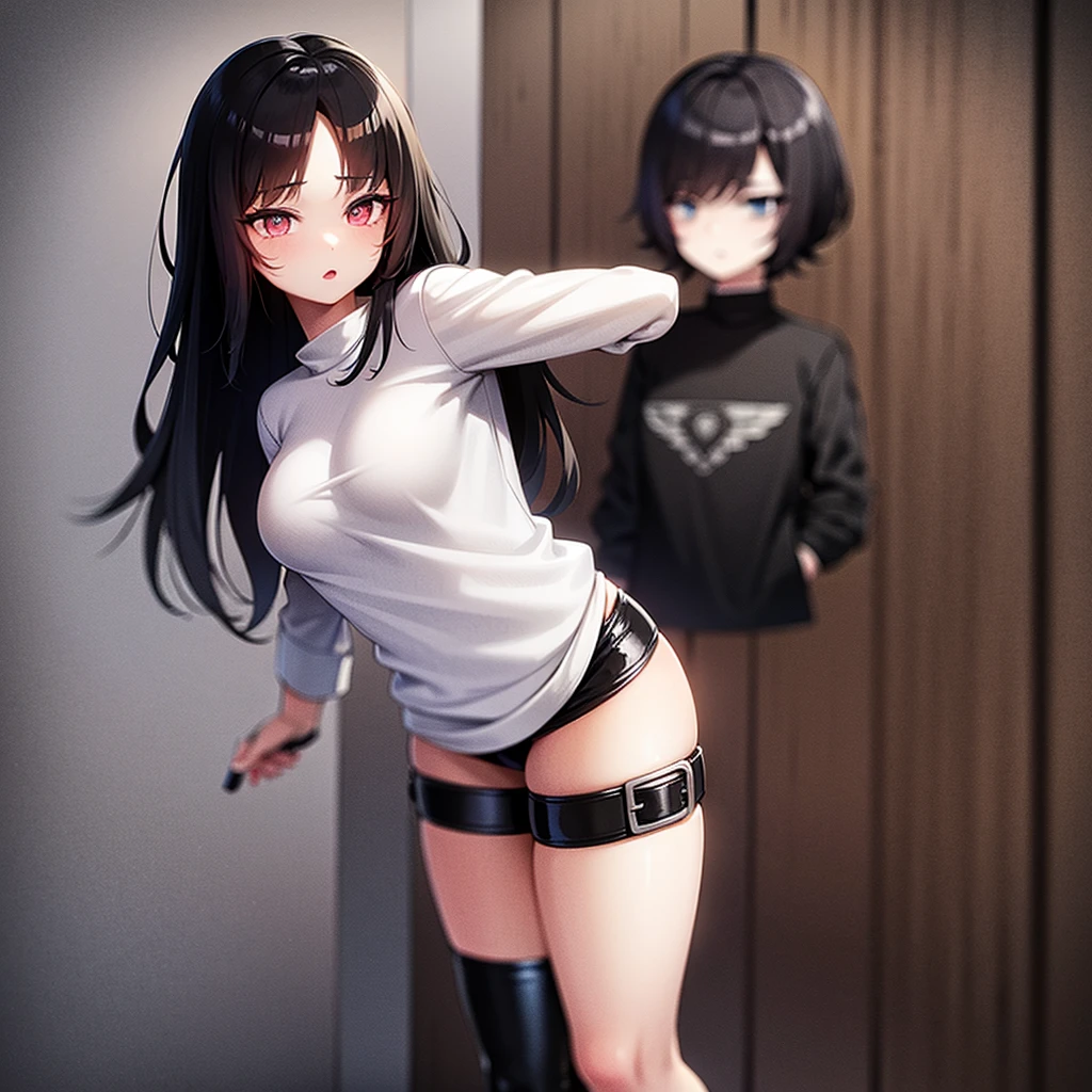 (masterpiece,best quality,high resolution), 3girls, (((jeans pants))), (((full body))), crop top, naval, midriff, barefeet, worried, bdsm dungeon, bdsm, (bondage), hanged up, restraint, bound, tied up, fully restrained, restrained body, arms behind back, rope, ball gag mouth, ((((((big pee stain))))))