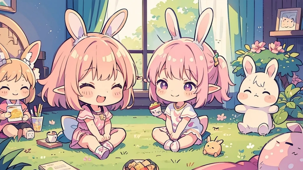 Bunny ears、Chibi Elf、Chill out、Pink and pop room、 smile