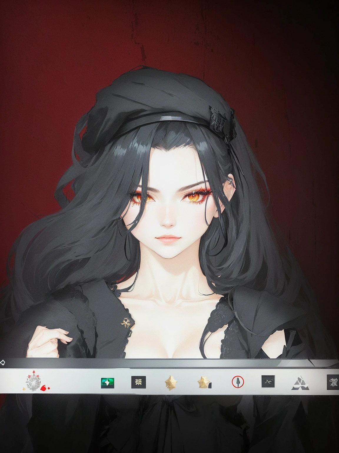 there is a picture of a woman in a costume on a screen, girls frontline style, from girls frontline, very detailed and rich clothing, ((wearing aristocrat robe)), !!full body portrait!!, highly detailed full body, royal attire akira, full body adoptable, full body xianxia, inspired by Li Chevalier, beautiful androgynous prince, a millitary general with black and white hair, a red and green clockwork eyes. She has a millitary designed outfit with a military suit and a tie, military badges, and a military hat