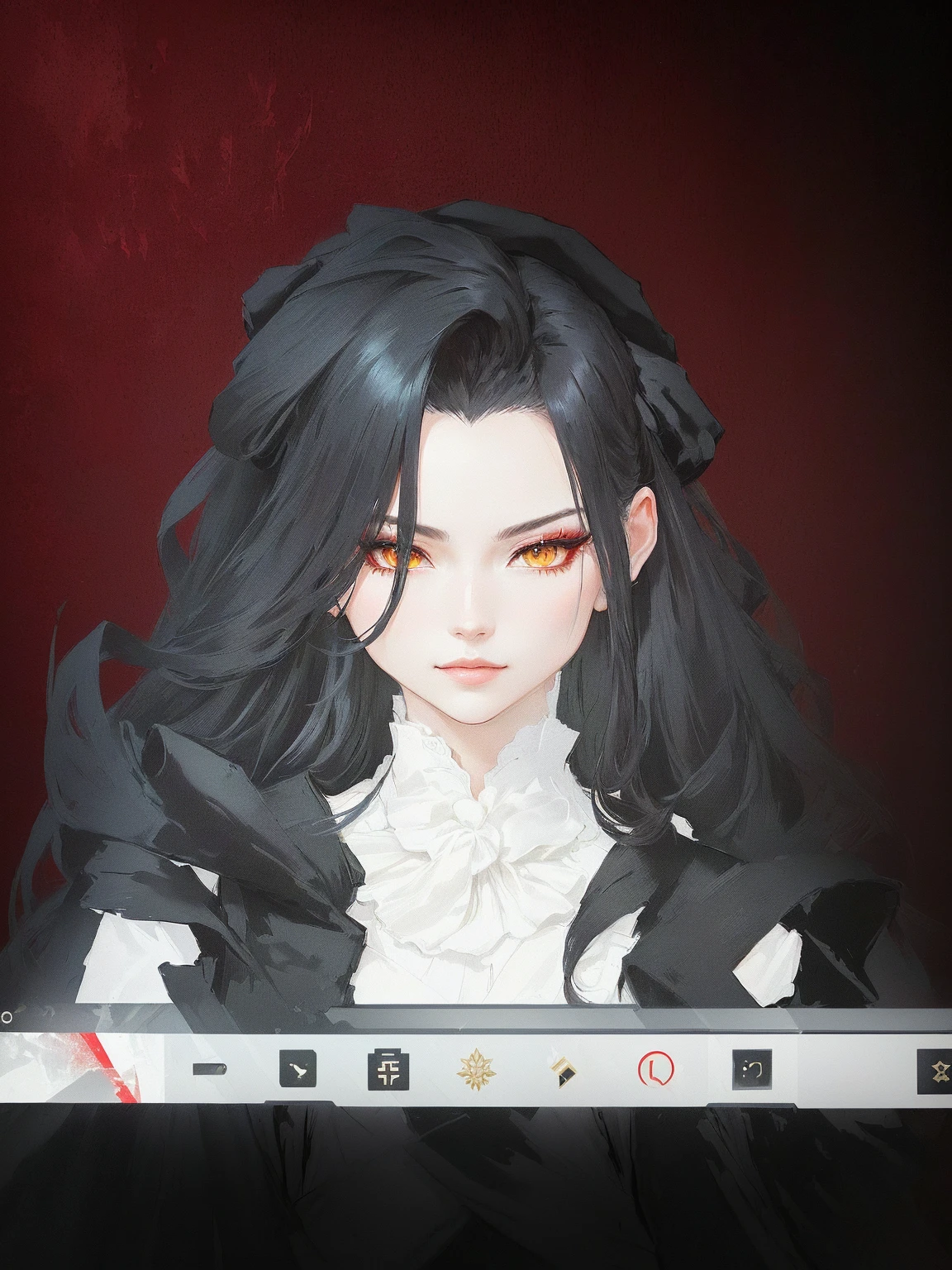 there is a picture of a woman in a costume on a screen, girls frontline style, from girls frontline, very detailed and rich clothing, ((wearing aristocrat robe)), !!full body portrait!!, highly detailed full body, royal attire akira, full body adoptable, full body xianxia, inspired by Li Chevalier, beautiful androgynous prince, a millitary general with black and white hair, a red and green clockwork eyes. She has a millitary designed outfit with a military suit and a tie, military badges, and a military hat