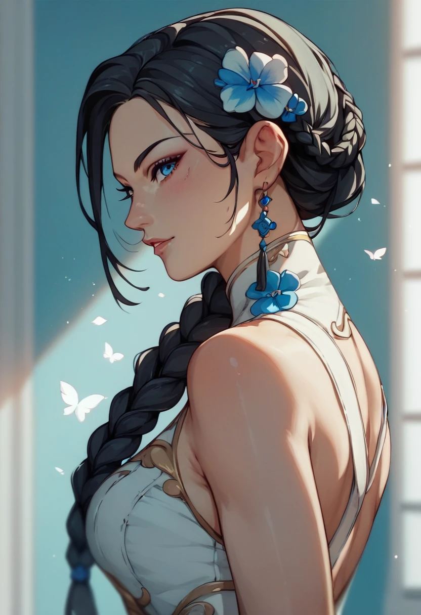 Highest quality、High resolution、Detailed Background、Beautiful face in every detail、Anatomically correct、Detailed facial expressions、fine grain、((From the side))、((One Girl))、Chibi Girl、 Black Hair、beautiful clear big blue eyes、Braided Bob、Sleeveless dress、The background is a flower bed、Very angry、Throw a punch at the audience、(Motion Blur:1.5), (Blurred hands:1.5)