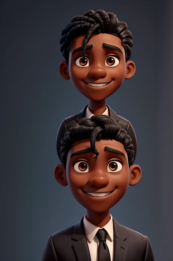  boy character, in black skin color, wear a blazer and black pants, smiling face and braids on the top of the head and shaved side of the head, do it yourself 