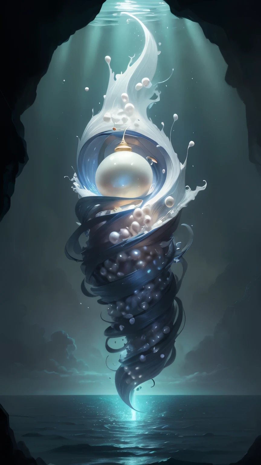 ((best quality)), ((masterpiece)), (detailed) , A digital illustration of a pearl forming in a dark, oceanic setting