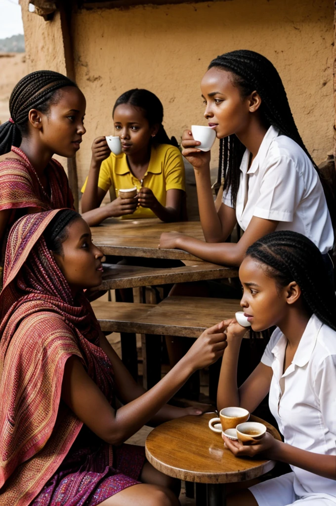 Ethiopian girls drinking coffee