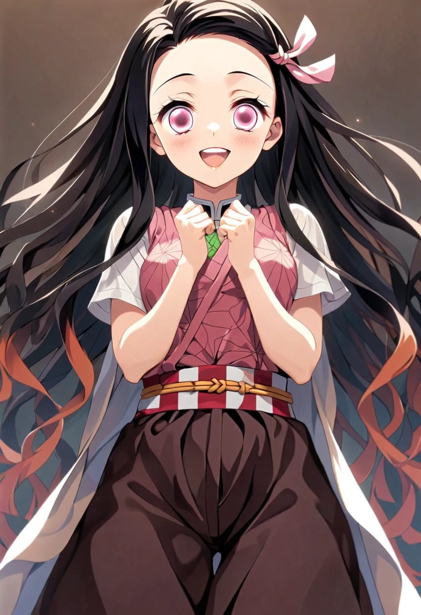 official style, kamado nezuko, kimetsu no yaiba, very aesthetic, best quality, intricate, overall detail, 1 girl, standing, happy, simple background, facing the front, straight-on, close to viewer, cowboy shot, face focus, intricate, hyper-detailed, 100-layer, {{{{ultra-high resolution}}}}, official style, kamado nezuko, kimetsu no yaiba, very aesthetic, best quality, intricate, overall detail, 1 girl, standing, happy, simple background, facing the front, straight-on, close to viewer, cowboy shot, face focus, intricate, hyper-detailed, 100-layer, {{{{ultra-high resolution}}}}, {{{hi-vision anime}}},