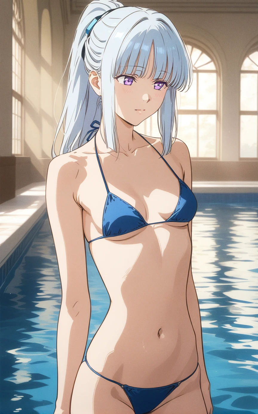 best quality, amazing quality, very aesthetic, absurdres, (1girl, noa, blue archive, solo, purpel eyes), (realistic face:0.9),(string bikini:1.8), (glare, thigh:1.3), (cowboy shot), (glowing eyes), (half closed eyes:0.9), (Soft Light:1.7), (official art:1.3), (pool), expressive eyes, perfect face, extremely detailed eyes, perfect anatomy, smooth skin, (pool background:1.5), clear eyes, beautiful face, medium breasts, (anime style:1.7), (highres:2), (Chiaroscuro),
