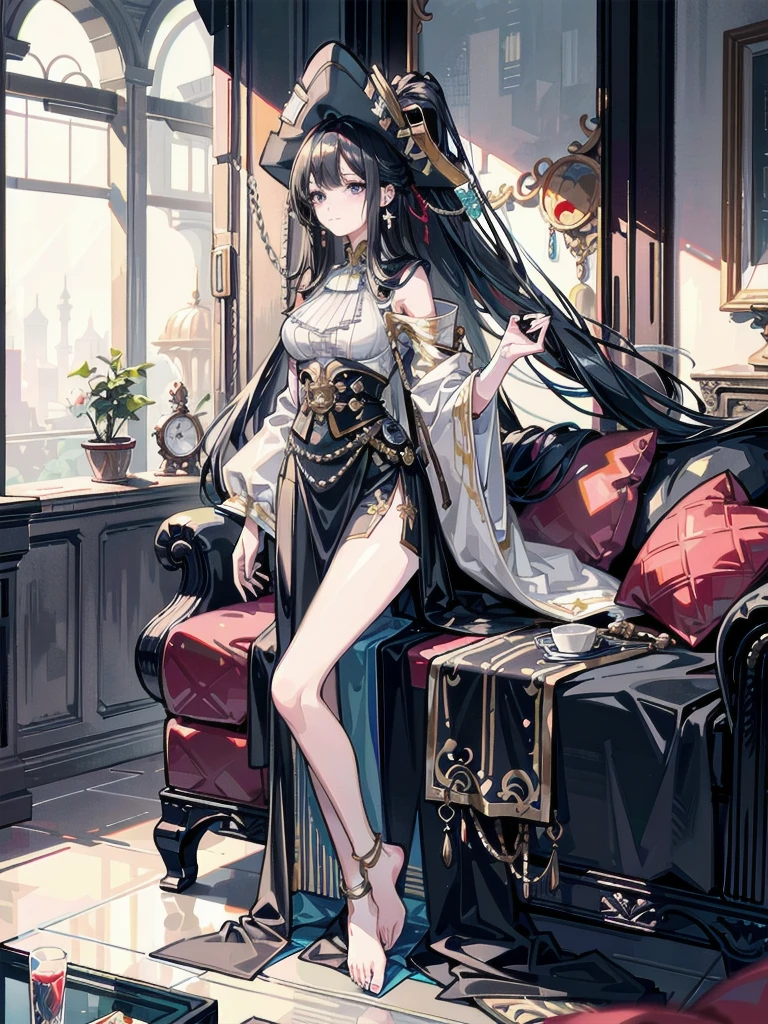 anime - style girl sitting on a couch in a room with plants, an anime drawing by Yang J, pixiv contest winner, serial art, guweiz on pixiv artstation, guweiz on artstation pixiv, artwork in the style of guweiz, guweiz, fanart best artstation, trending on artstation pixiv
