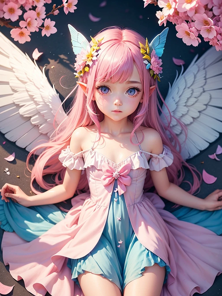 A girl in a colorful hat and a dress with pairs of wings on her back, chibi girl, loli in dress, loli, kawaii chibi, inspired by lyki, chibi art, inspired by Tahara Gu Soda, inspired by Yunduxue, inspired by Wang Lu --auto