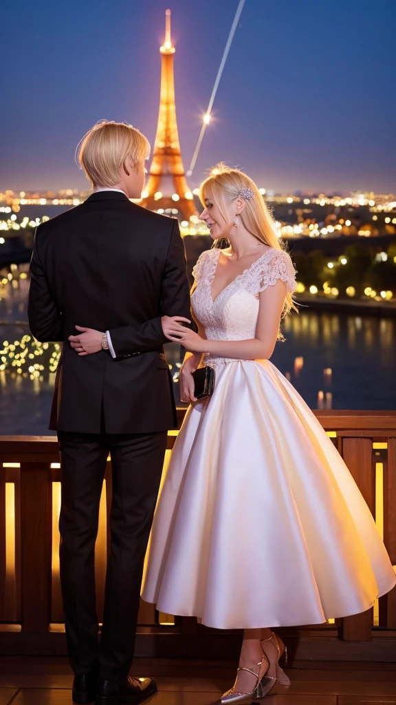 Blonde man and woman, just the two of them, dream world, spectacular view, illuminations, dress code, the letter Y on the man&#39;s back, the letter M on the woman&#39;s back, lovey-dovey, real
