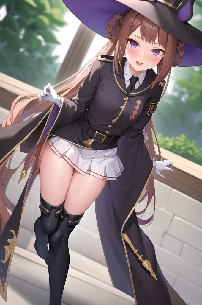 masterpiece, high detail, detailed hands,
sweep tosho \(umamusume\),witch hat, black headwear, black necktie, collared shirt, red shirt, white gloves, wide sleeves, black jacket, black robe, buckle, belt, white skirt, pleated skirt, black thighhighs, thigh boots, black footwear, high heel boots
(((vaginal,sex)))