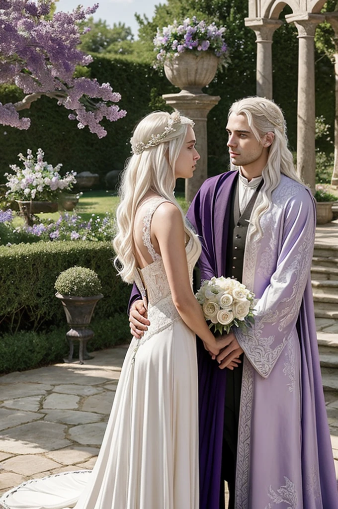 Daemon Targaryen getting married, with his niece ( platinum blonde hair and violet eyes) the ceremony is a Valyrian wedding, in the gardens of the red fortress, Viserys Targaryen, It's just that I didn't want the ceremony.