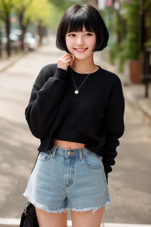 Trendy clothing,Trendy hairstyles,short bangs,black hair,highest quality,Teenage,NSFW,Changing clothes,young girl,smile,
