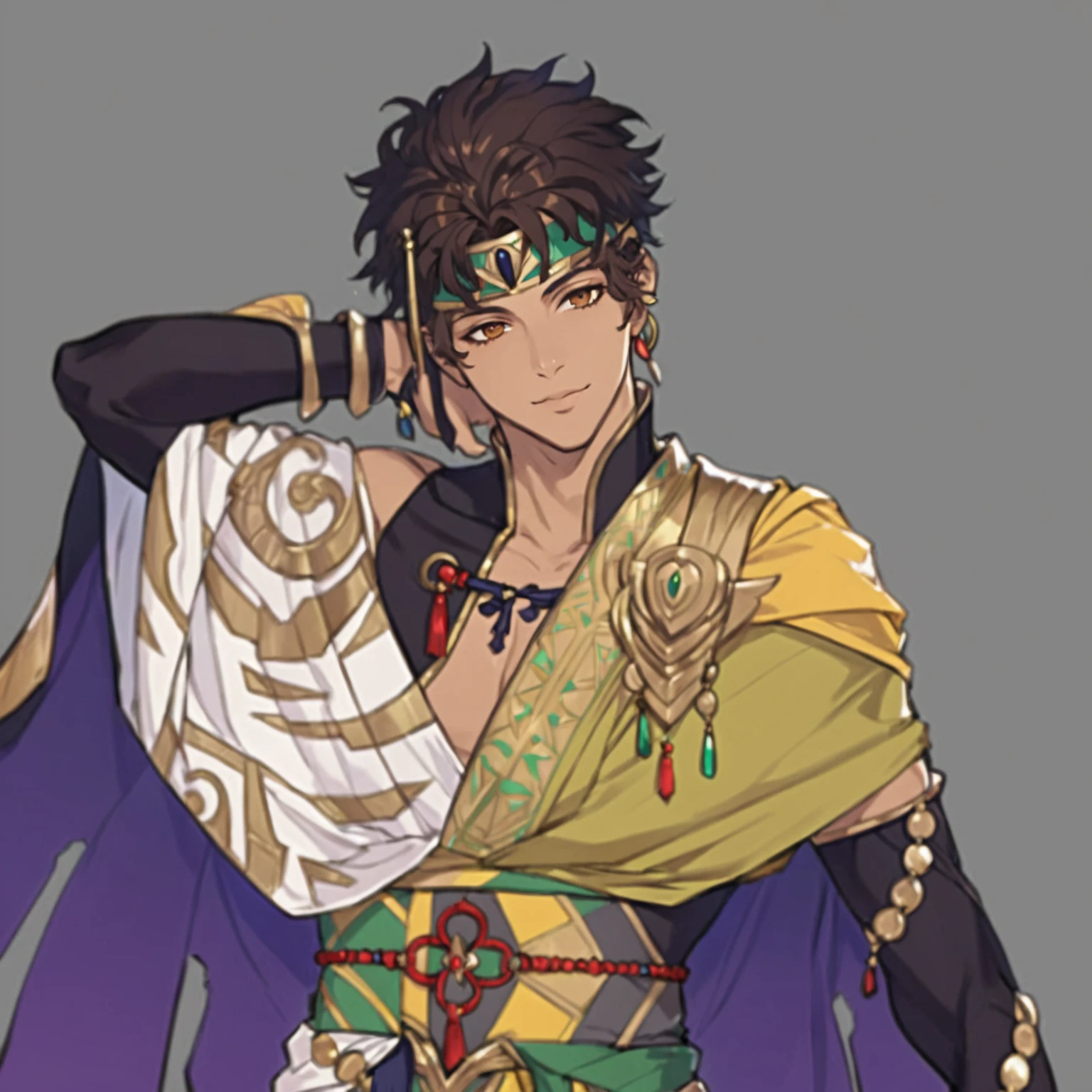 masterpiece, best quality, good quality, Fantasy Aesthetic, Highly detailed, shadowverse style, male, brown skin, egyptian aesthetic