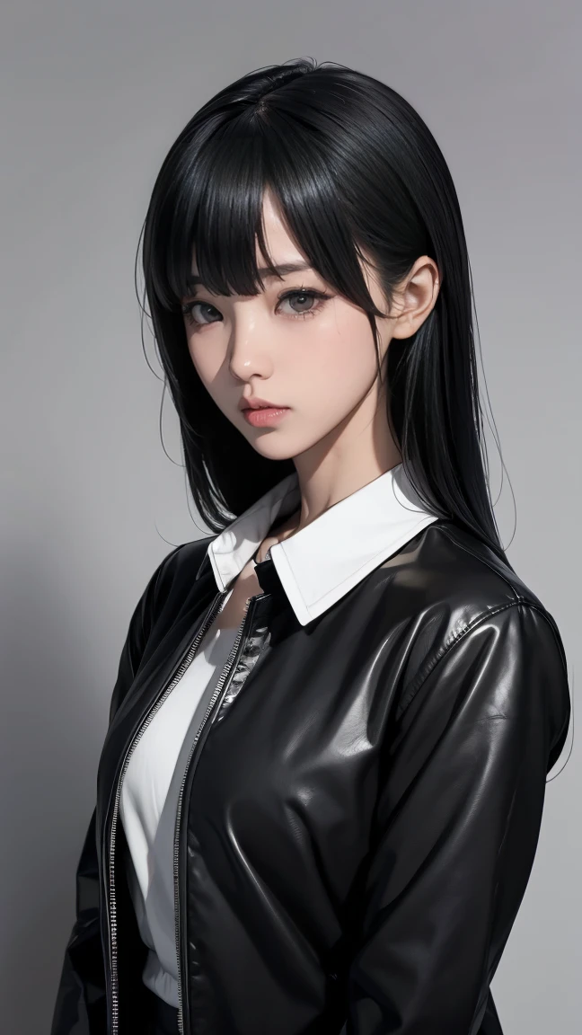 Asian Hair Bangs Jacket Black and Shirt Black,white wallpaper