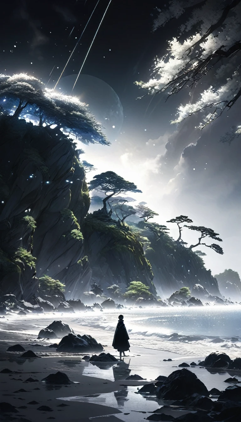anime scene of a man walking on a beach with a mountain in the background, 4k highly detailed digital art, anime landscape, wide angle fantasy art, anime landscape wallpaper, 4k anime wallpaper, concept art wallpaper 4k, anime fantasy artwork, amazing wallpaper, anime art wallpaper 4 k, anime art wallpaper 4k, anime epic artwork, 4k detailed digital art