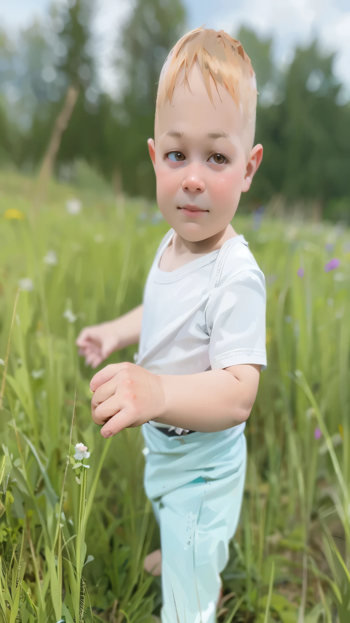 Create a character. Little Ilya Muromets, koasives, Brown eyes, Red hair.