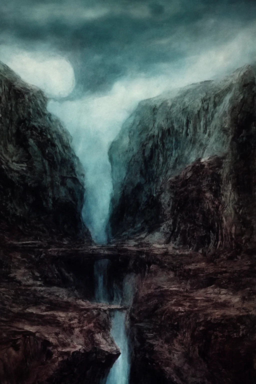xgiger, The image is a detailed view of H.R. Giger's biomechanical tableau \" LANDSCAPE No 312 \" plate, featuring
a fantastical cityscape with a large bridge spanning across a canyon. The architecture is intricate and appears to be made of a dark in the transit space aside the cascade of fallen water, appears to be a fusion of organic and mechanical elements, with a focus on the interplay between the two.The piece is a tableau, most likely created with a India ink pen or pencil on paper, determined by the thin lines, shading techniques, and the texture of the paper, which is visible around the edges.
Used is pen, given the shading and variations in line weight visible in the image. Artist have used a variety of stylus with different degrees of hardness to achieve the shading effects.
The use of undersaturated green-grays dark contrasts creates a stark and graphic look. Is used a variety of linework techniques to create different textures. Fine, parallel lines create a smooth, metallic texture,while thicker, more cursive lines suggest cables or wires.
Light source from the top highlights skeletals, pper part of foreground, lower part of image is in shadowupper part of foreground, lower part of image is in shadow.
The art performance showcases the artist’s skills in observation and rendering. The level of detail in the piece suggests a close study of real bone specimens and mechanics. The artist has skillfully used shading techniques to create a convincing illusion of three-dimensionality on a flat surface. The wrinkles and cracks in the surface, and the cast shadows with accuracy, used shading techniques to create a realistic depiction of light and shadow on the objects. This creates a sense of depth and dimension in the image. The artist has used careful linework to depict the contours and textures in the piece
Sharp focus on foreground elements illustration. Deep and delicate DOF. Big painting. Stored in Louvre masterpiece, ooze soaked pajama top