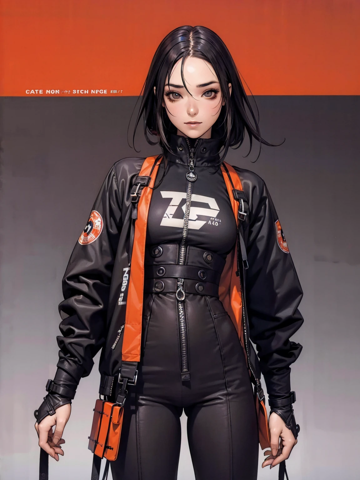 (((best qualityer))), (((manga strokes))), uma Kizi jovem muito bem vestida com roupas modernas de inverno, pants with red and black zig-zag pattern, top gift vertical stripes, short jacket with dark fur collar, beautiful and expressive face, slightly-smile, big eyes with long black eyelashes, heavy make-up, chains and zippers spread across clothes, contrasting colours, pose de atitude, hair with a modern and futuristic cut, urban game poster art, dramatic camera angles, graffiti art elements in the background, design mixing contemporary and retro by Shepard Fairey, (((cowboy shot))), (((best qualityer: 1.4))), (Unbeatable masterpiece), (hiper HD),(CG 8k hyper-realistic), Kizi, (((standing alone))), pirralha violent, (((14歳))), sexly, pose de atitude, work of art, post-apocalypse, (((manga style))), bounty hunter, violent, Manic, the way you want, slenderbody, thin but strong, perfectbody, roupa moderna, advanced technology, neon, sleeves with vertical striped pattern, neutral background, (( cowboy shot )). intricate visual