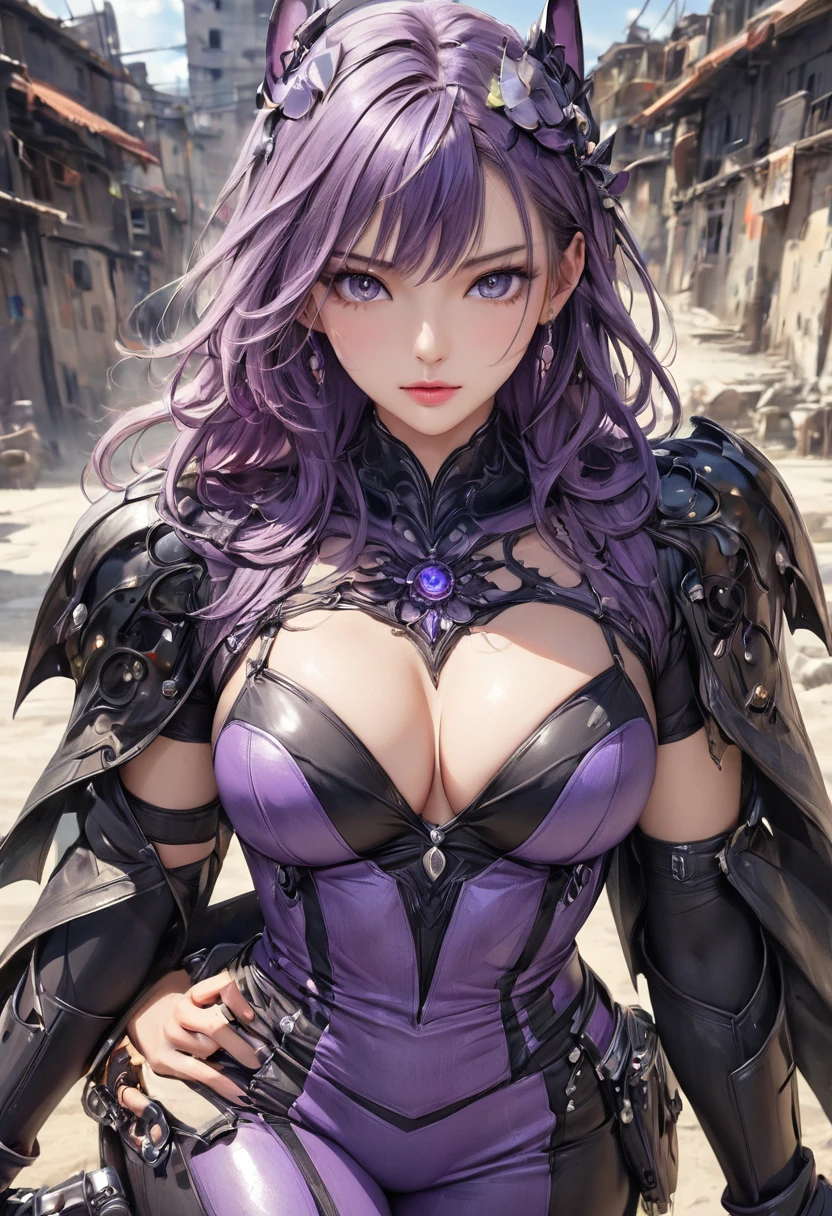 1 mature and seductive woman,(Detailed Description,Unbelievably absurd,High resolution,8k wallpaper,masterpiece,Highest quality,Regional Depth,Anatomically accurate depiction,A face with attention to detail, Eye on the details,Perfect body,Two beautiful hands, Five perfect fingers),(Glowing Skin,Glossのある肌,Oilskin),((Sexy female rider)),(Rider Suit,latex,Gloss),eyelash,(Visor goggles,Purple eyes,There is cleavage in the chest,Glossのある口紅,Captivating smile,Sweat),(whole body),(((Riding on motorcycle,))),speed