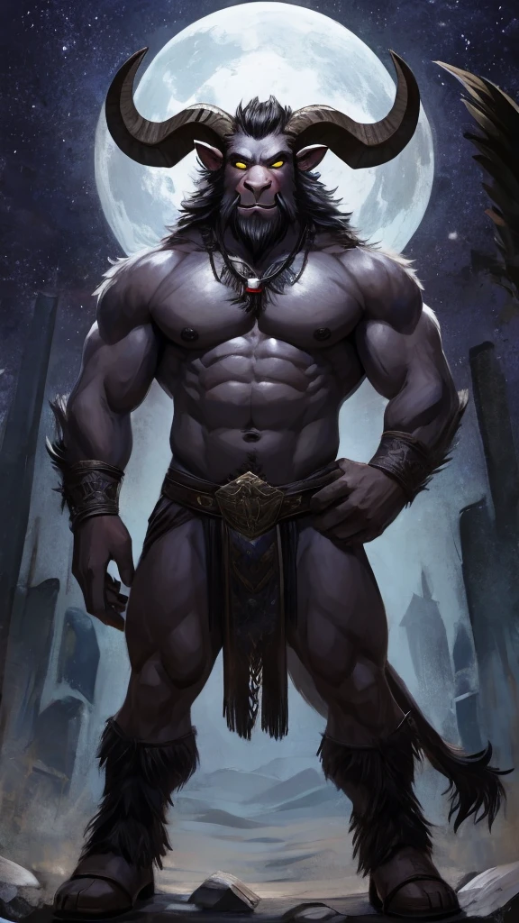 idle standing pose all-body muscular krampus, pleasure face, all-body