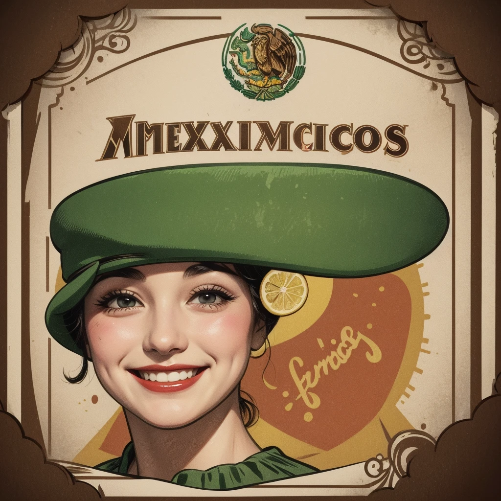 Vintage 20s drawing style, Mexican food logo with a vintage 20s character smiling