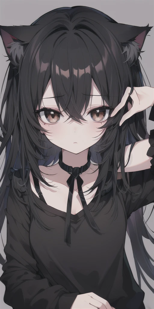 Black Hair,Dark Eyes,Cat ear,sad