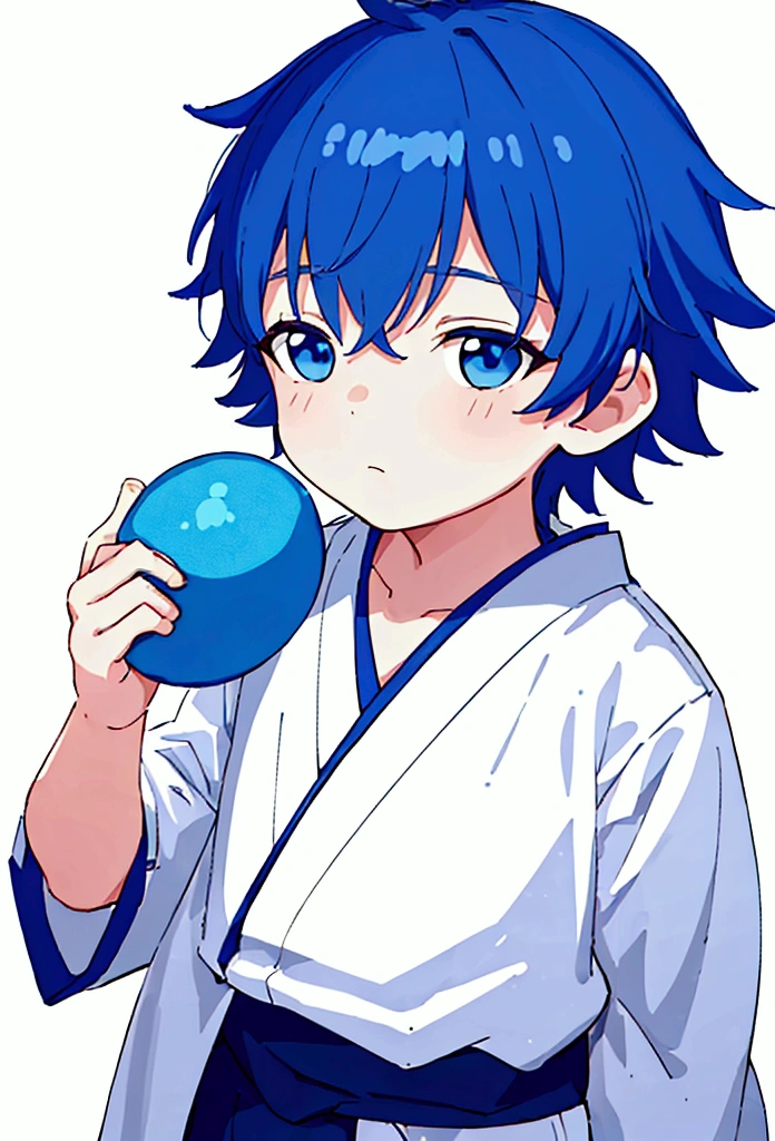 [(white background:1.5),::5], ((((masterpiece)))), High quality, very_High_solve, large in size_File size, full color, (((little boy))), 13 years old, short blue hair, vivid colors, light blue eyes, civilian clothes white, japanese cartoon movies,