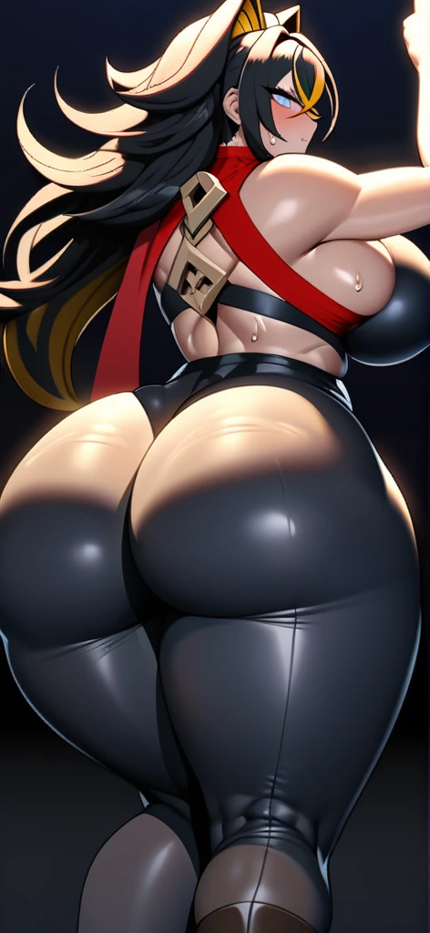, big ass, big breast, big ass , high resolution, huge breast, huge ass, thiccwithaq (ai style), dehya _\(genshin_impact\), long hair , , blush, extremely detailed face, black leggings , heavenly ass, bubble butt, perfect resolution, enormous ass, sweat body, dummy thicc ass, night, dark, dark background, blurry background,