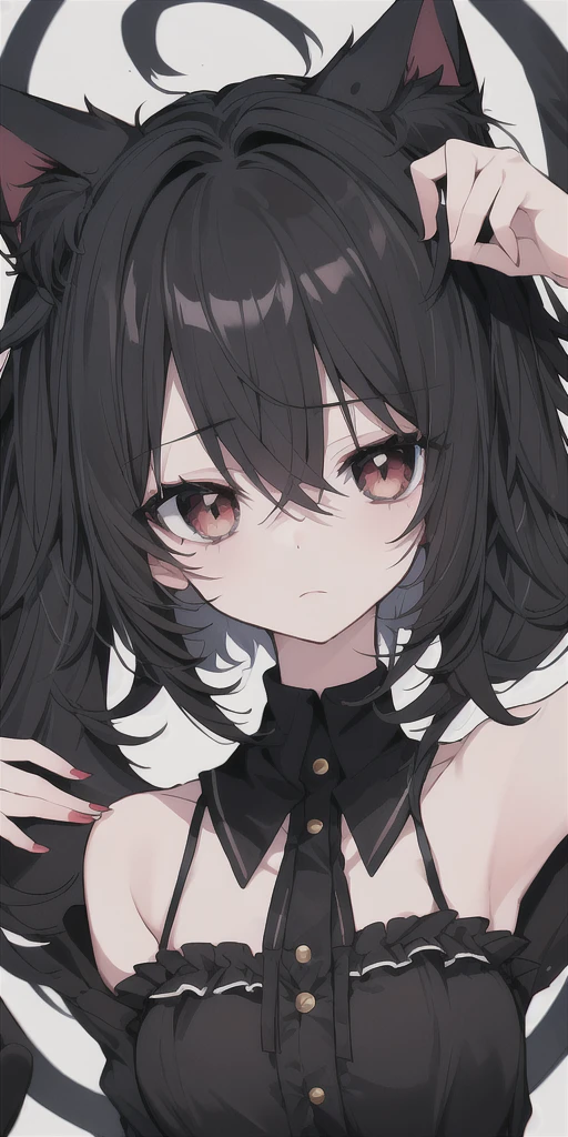 Black Hair,Dark Eyes,Cat ear,sad,Bend your elbows