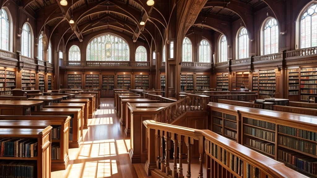 A spacious library with high ceilings