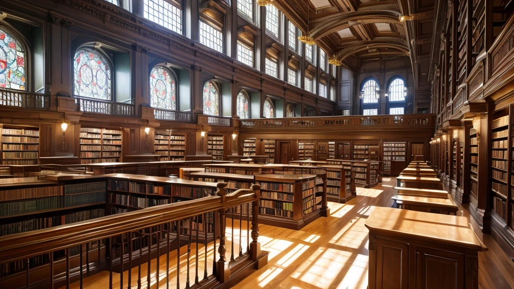 A spacious library with high ceilings