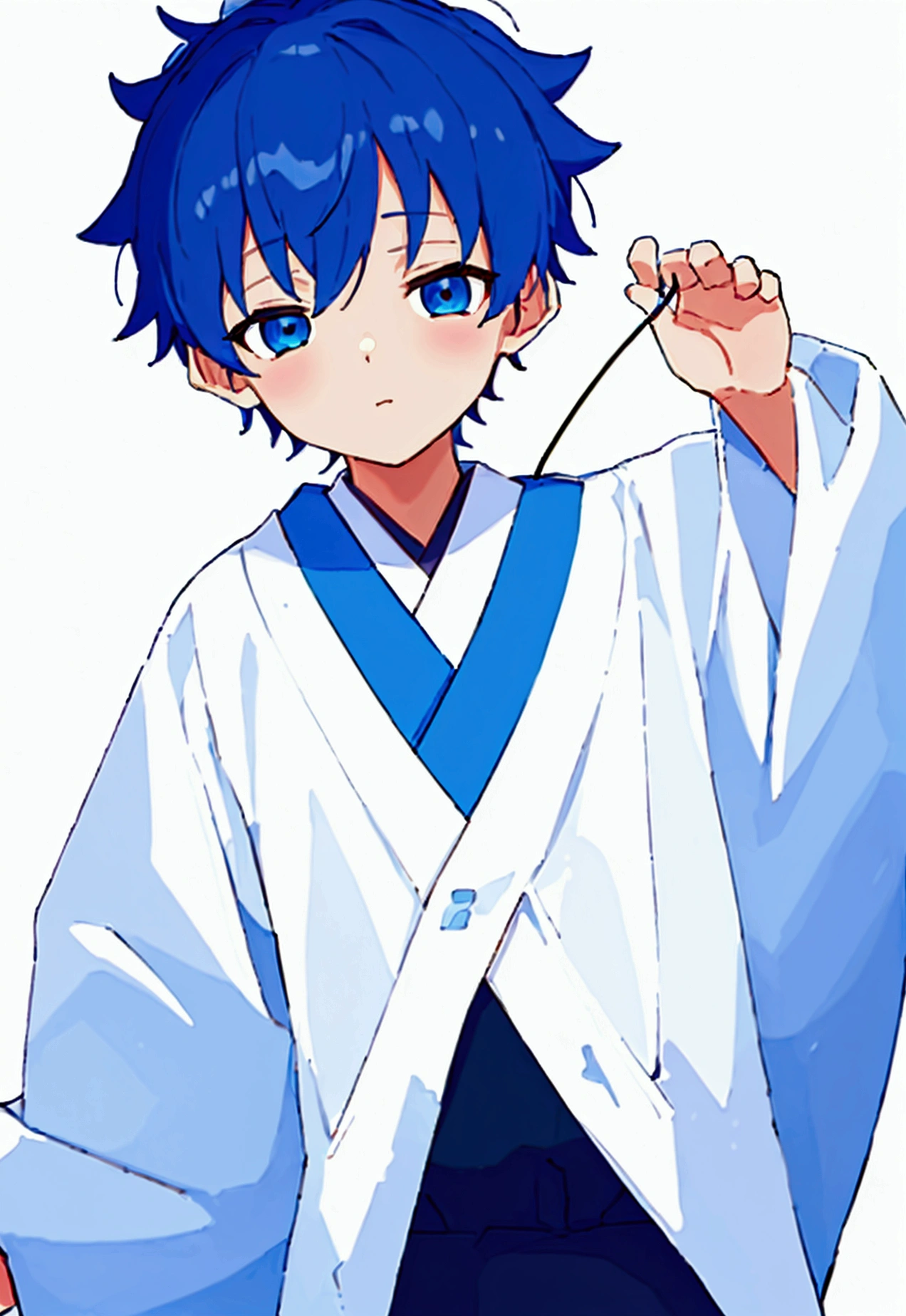 [(white background:1.5),::5], ((((masterpiece)))), High quality, very_High_solve, large in size_File size, full color, (((little boy))), 15 years old, 짧은 Blue 머리, vivid colors, light blue eyes, civilian clothes, Blue, japanese cartoon movies,
