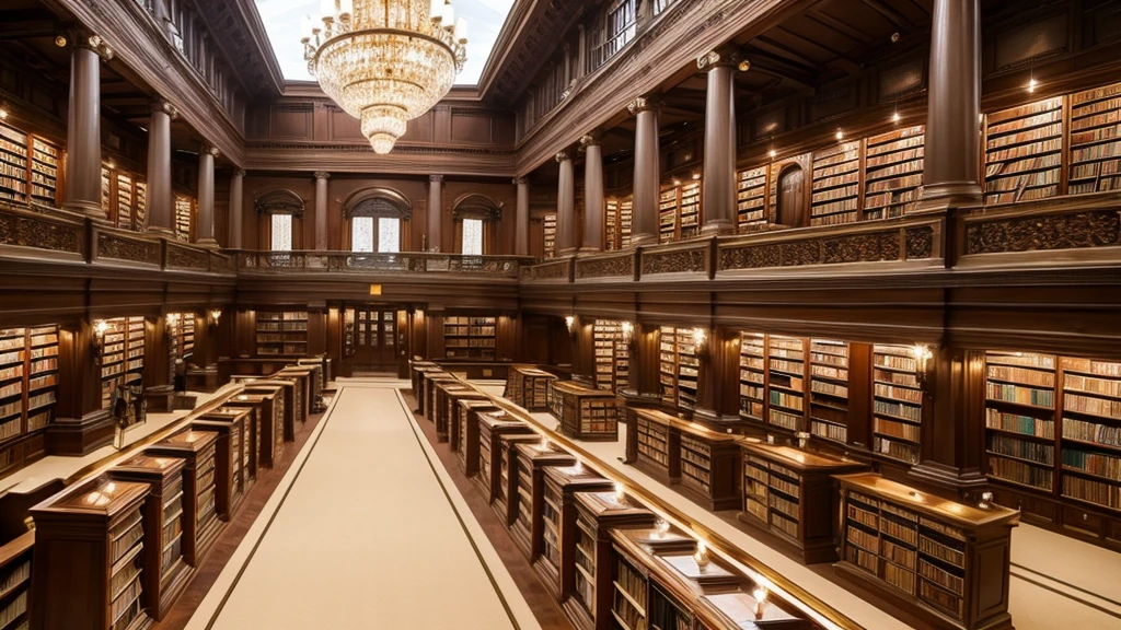 A luxurious and spacious library with high ceilings