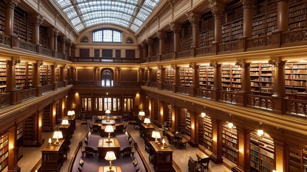 A luxurious and spacious library with high ceilings