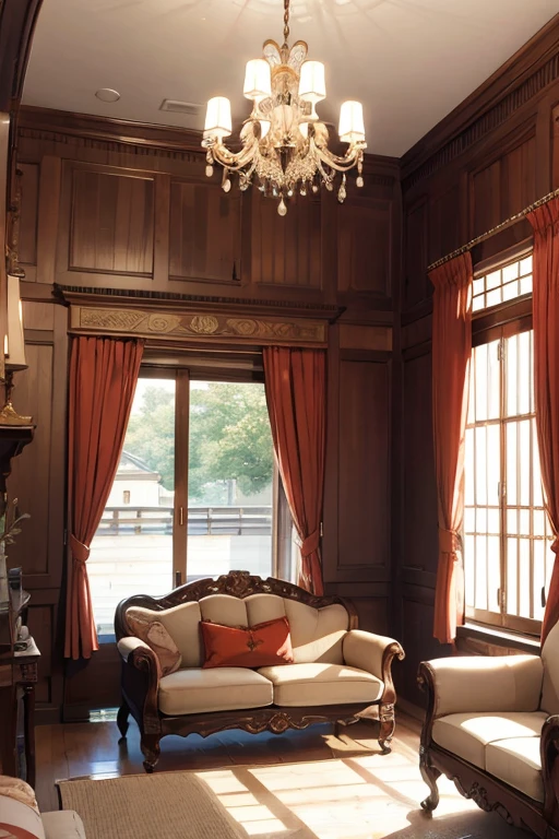 Meiji Western-style building interior Taisho fashionable room uninhabited nouveau riche chandelier sofa Western-style dresser