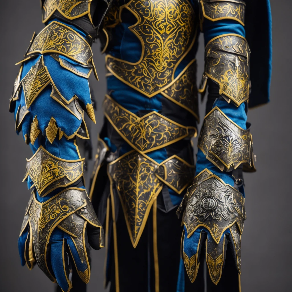 gauntlets(gauntlets only, delete armor)iron glove, that protected gladiators and became part of war armor.
2.with yellow crystals on the top of the gloves 3.blue and gold color