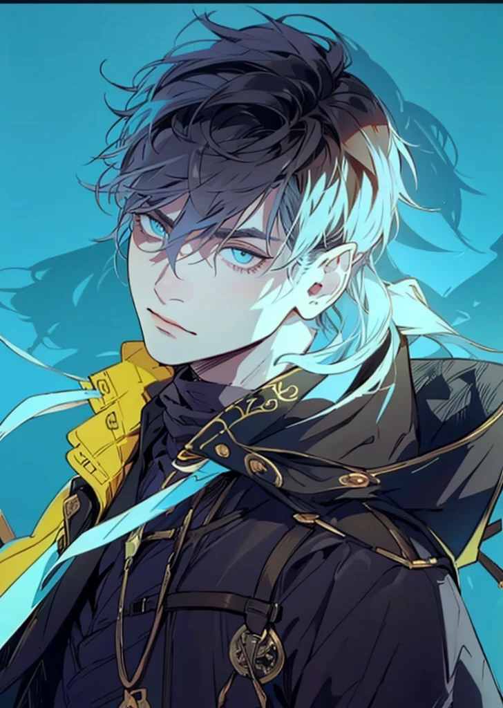 ((work of art, best qualityer)), ung boy, (mature man:1.4), 130 mmf1.4 lenses, 1 yoboy, standing alone, pointy ears, heart-shaped pupils, From  above, chewing gum, gumball demon boy, big pectorals, saturados, colorfully, multicolored hair, silver hair, hair blue, multi colored eyes (((1boy))), ((toned)), male focus, Masterpiece artwork, high qualiy, (Masterpiece artwork:1.2), (best qualityer:1.2), shining skin, realisitic, ornate, intricate, ((blackquality hair)), (short hair), blue colored eyes,bangss, hair between the eyes, chic, looking_at_viewer, holding_fan, red_eyeliner, FH, crazy eyes, gazing at viewer, constricted pupils, dynamic pose, (shadows cast over the face:1.3), dark bedroom, shadow room