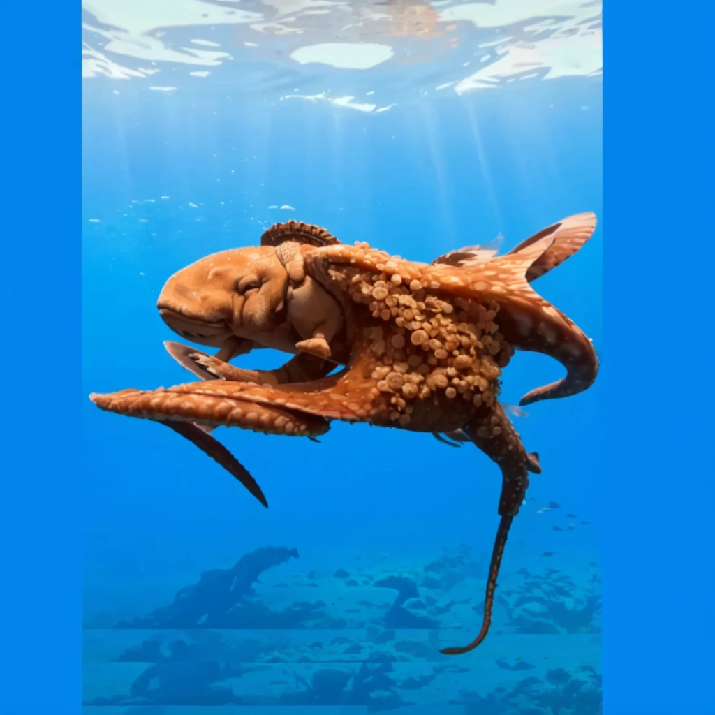 there is a Polvo that is swimming in the water, an elephant Polvo chimera, Polvo, super nova Polvo, Polvo wrestling with a sphere, giant Polvo, Polvo tentacles, cefalópodes, anthropomorphic Polvo, Polvo silhouette at depth, robotic Polvo, Polvo face, half Polvo, lula borboleta, an Polvo'garden, Polvo cat