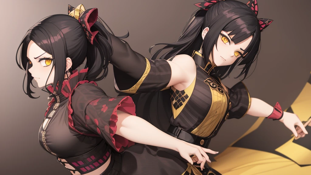 girl, gothic, fighter, kimetsu no yaiba, black hair, yellow eyes, dancer
