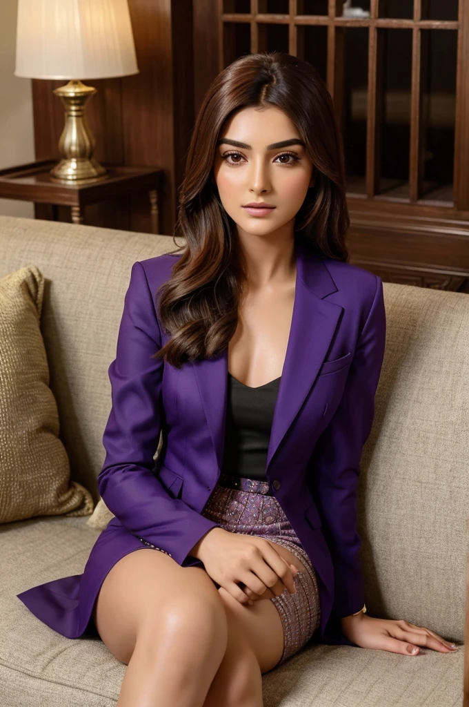 ((best quality)), ((masterpiece)), (detailed), perfect face A close up of a indian woman in a purple suit sitting on a couch, maya ali as d&d mage, maya ali mage, maya ali as d&d sorcerer, maya ali, girl in suit, girl in a suit, maya ali as a d&d sorcerer, maya ali sorcerer, maya ali wind sorcerer, beautiful look