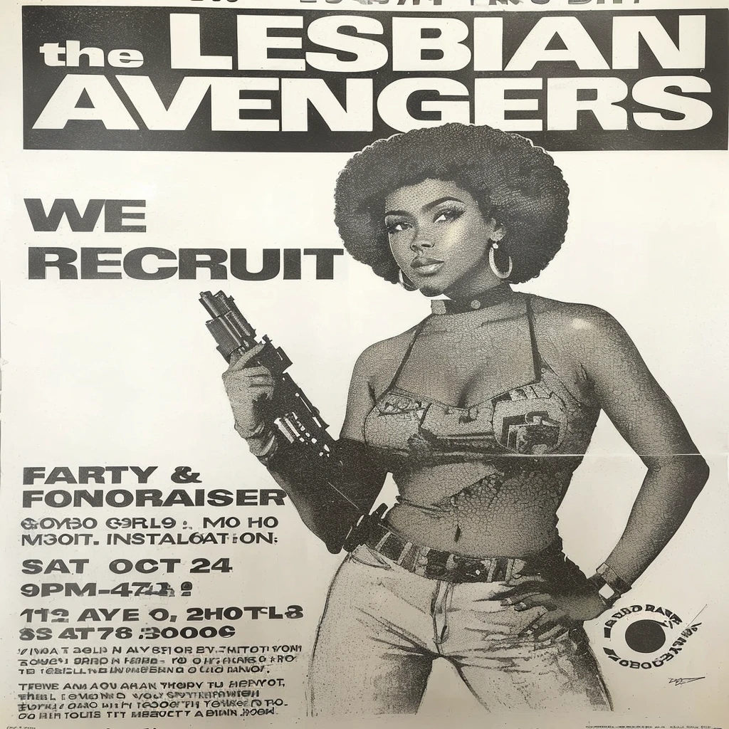 a close up of a poster with a woman holding a gun, 70s photo, 7 0 s photo, 1 9 7 0 s poster, retro ad, 70s poster, 1970s photo, 1 9 7 0 s photo, artist unknown, afroamerican, by Edward Avedisian, rave poster, from the 7 0 s