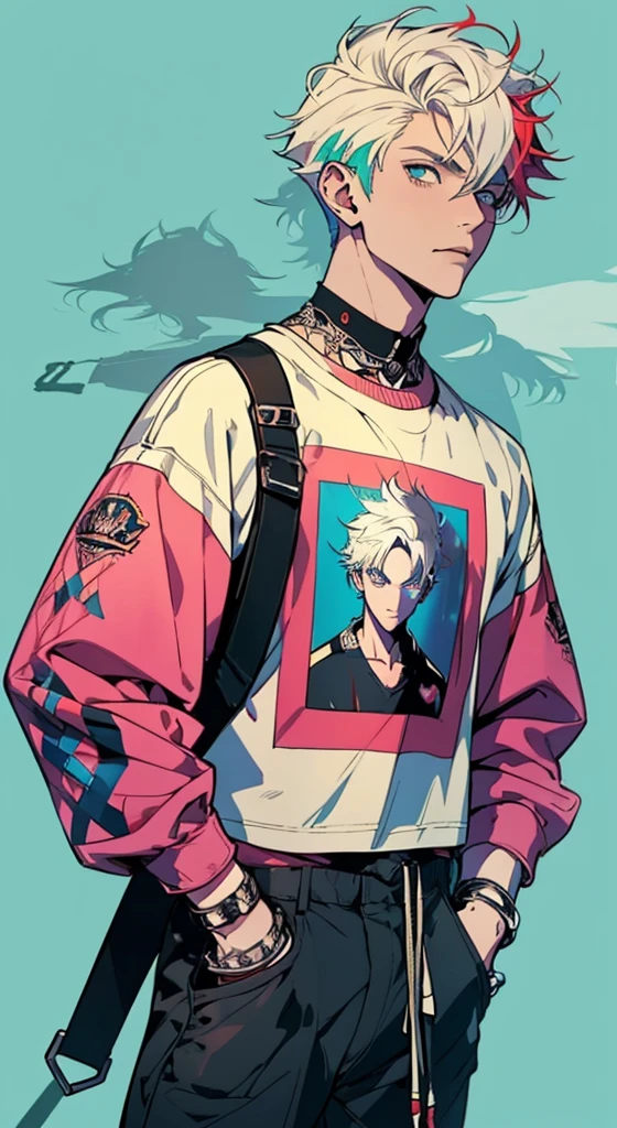 ((work of art, best qualityer)), 1 young boy, (mature man:1.4), 130 mmf1.4 lenses, 1 young boy, standing alone, pointy ears, heart-shaped pupils, From above, chewing gum, gumball demon boy, big pectorals, saturados, colorfully, multicolored hair, silver hair, hair blue, multi colored eyes (((1boy))), ((toned)), male focus, Masterpiece artwork, high qualiy, (Masterpiece artwork:1.2), (best qualityer:1.2), shining skin, realisitic, ornate, intricate, ((blackquality hair)), (short hair), blue colored eyes,bangss, hair between the eyes, chic, looking_at_viewer, holding_fan, red_eyeliner, FH, crazy eyes, gazing at viewer, constricted pupils, dynamic pose, (shadows cast over the face:1.3), dark bedroom, shadow room