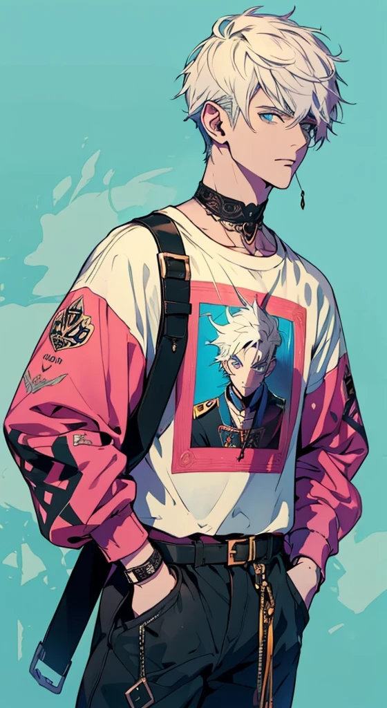 ((work of art, best qualityer)), ung boy, (mature man:1.4), 130 mmf1.4 lenses, 1 yoboy, standing alone, pointy ears, heart-shaped pupils, From above, chewing gum, gumball demon boy, big pectorals, saturados, colorfully, multicolored hair, silver hair, hair blue, multi colored eyes (((1boy))), ((toned)), male focus, Masterpiece artwork, high qualiy, (Masterpiece artwork:1.2), (best qualityer:1.2), shining skin, realisitic, ornate, intricate, ((blackquality hair)), (short hair), blue colored eyes,bangss, hair between the eyes, chic, looking_at_viewer, holding_fan, red_eyeliner, FH, crazy eyes, gazing at viewer, constricted pupils, dynamic pose, (shadows cast over the face:1.3), dark bedroom, shadow room