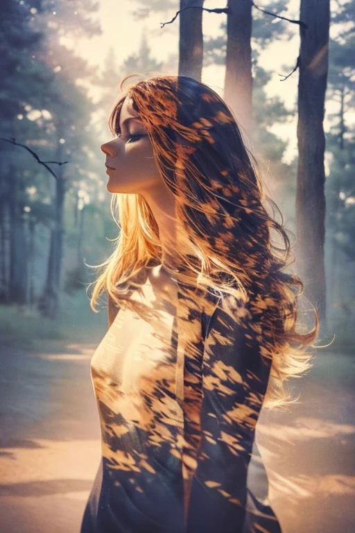 Dark and neutral background, The human head is emphasized, Showing calm and peaceful characteristics. Close your eyes and be in a deep meditative state, A soft glow emanates from within, Illuminating a tree-shaped brain. Amber Tones, orange, And the gold color permeates the image., Increase brightness. Realistic skin texture, hair, The wood gives it a realistic look. Accurate lighting and shadows add depth to your images, Bright, contrasting colors enhance the visual effect. Brush strokes and digital textures add an artistic touch to the tranquil scene. The overall configuration is、It conveys a sense of calm and tension.。