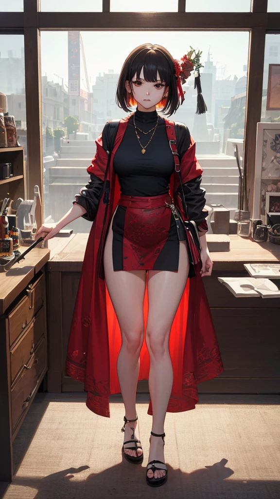 (masterpiece, 4K ,Super detailed:1.2), (anime:1), (Perfect quality), (anger), (((Adult body))), The whole body is shown, View Viewer, Female Swordsman, Light dress, long handbag, Valkyrie, Captivating thighs, muscle