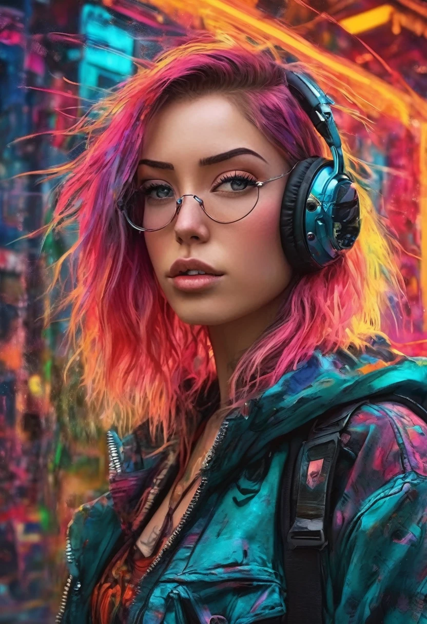 create an image demonstrating the style of ((Cyber Grunge)) style, hyper realism, 8k high definition, vibrant colors, sharp focus, insanely detailed